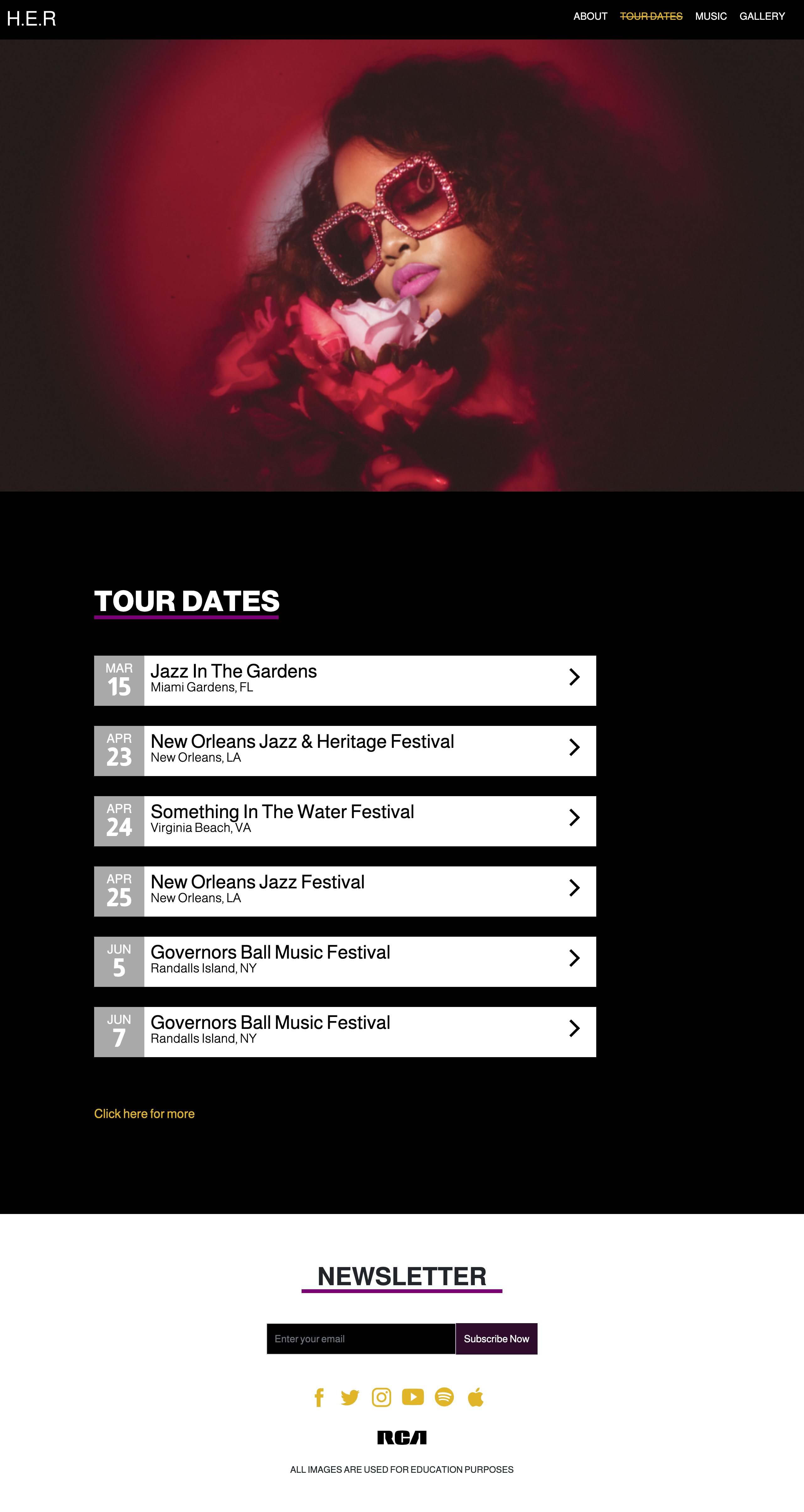 HER tour dates page